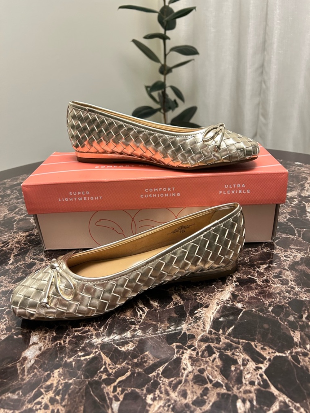 Easy Spirit Dayanna Gold Woven Ballet Flats - Comfort Slip-On